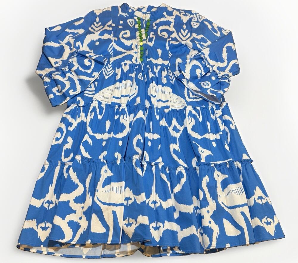 Sheridan French Women’s Blue Geometric Print Maxi/Midi Dress Shortsleeve L
